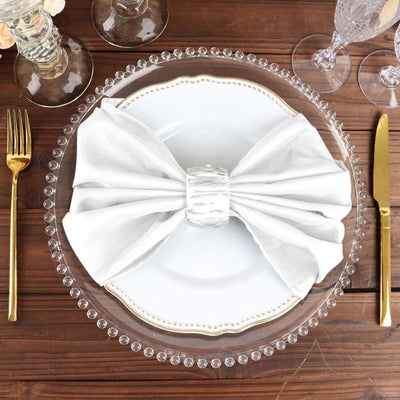 5 Pack Polyester Napkins 20"x20" White - Durable Wrinkle Resistant Dinner Napkins for Classy Weddings & Events
