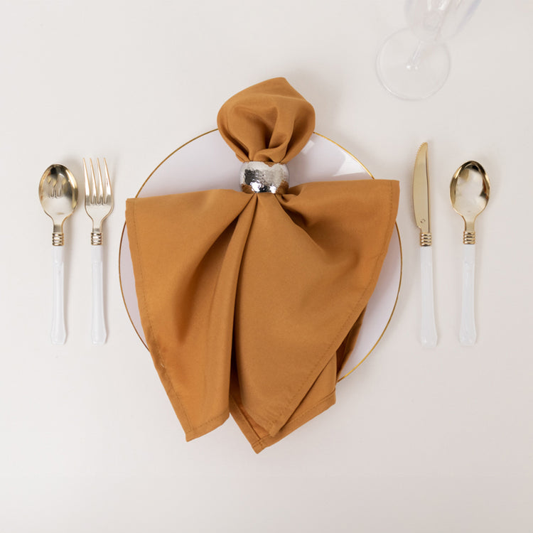 5 Pack Gold Premium Polyester Cloth Napkins with Hemmed Edges, Reusable Dinner Napkins