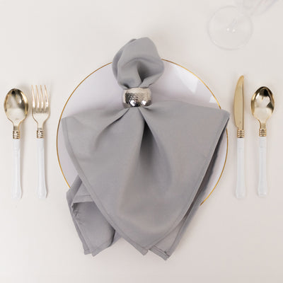 5 Pack Premium Polyester Napkins 20"x20" Silver - 220GSM Stain & Wrinkle Resistant Cloth Napkins