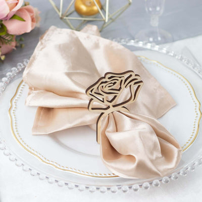 10 Pack Natural Wood Laser Cut Rose Design Boho Napkin Rings, Rustic Farmhouse Napkin Holders 4"