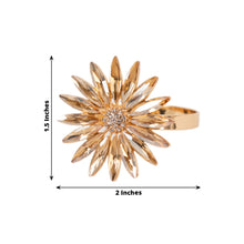 4 Pack Amber Gold Daisy Floral Metal Napkin Rings with Rhinestone Accents,