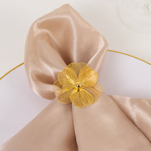 4 Pack Gold Metal Jasmine Flower Napkin Rings with Pearl Center, Decorative Floral Napkin