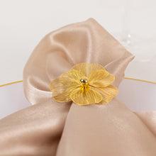 4 Pack Gold Metal Jasmine Flower Napkin Rings with Pearl Center, Decorative Floral Napkin