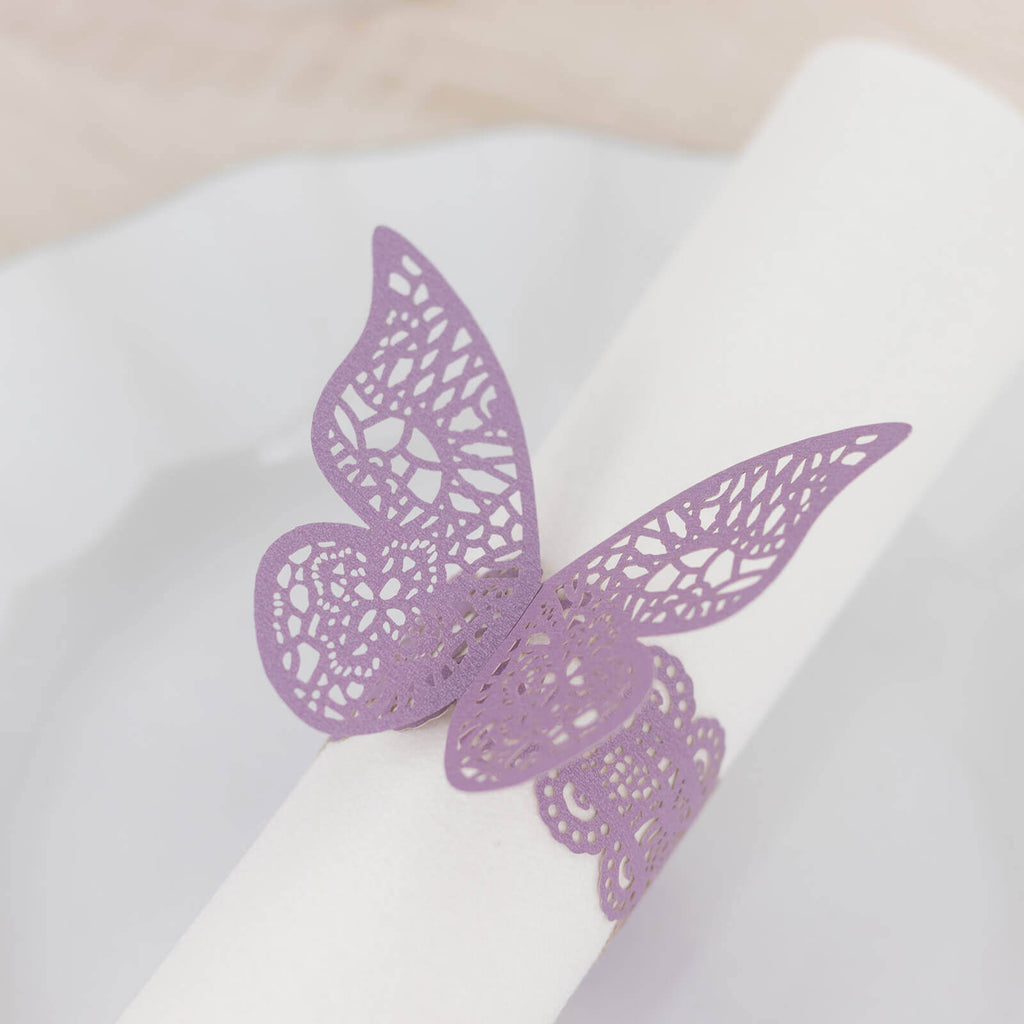 Lilac Laser Cut Butterfly Paper Napkin Rings | eFavormart.com