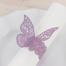 12 Pack Lavender 3D Butterfly Shimmery Paper Napkin Rings, Laser Cut Disposable Napkin Holders Bands