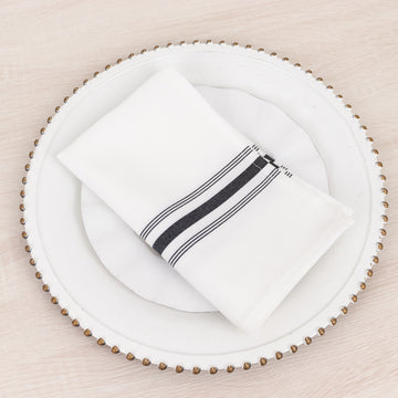 <span style="background-color:transparent;color:#111111;">Luxurious White Spun Polyester Napkins With Black Reverse Stripes</span>
