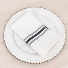10 Pack White Spun Polyester Bistro Napkins with Black Reverse Stripes