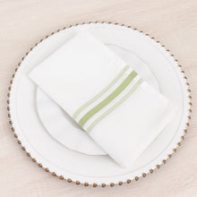 10 Pack White Spun Polyester Bistro Napkins with Sage Green Reverse Stripes