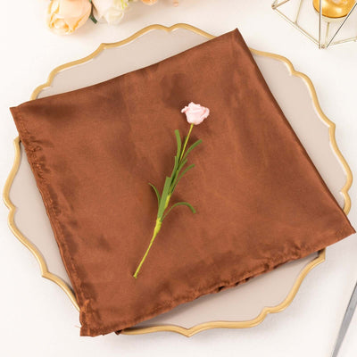 5 Pack Satin Napkins 20"x20" Cinnamon Brown - Soft Reusable Cloth Napkins