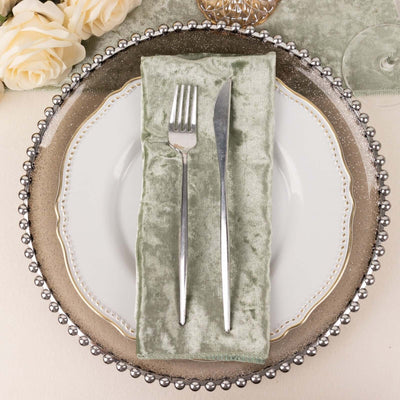 5 Pack Premium Crushed Velvet Napkins 20"x20" Sage Green - Exquisite Lustrous Cloth Napkins