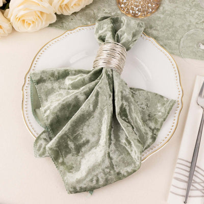 5 Pack Premium Crushed Velvet Napkins 20"x20" Sage Green - Exquisite Lustrous Cloth Napkins