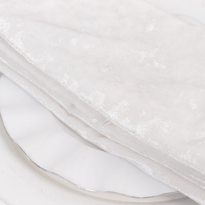 5 Pack Premium Crushed Velvet Napkins 20"x20" White - Exquisite Lustrous Cloth Napkins for Chic Table Settings