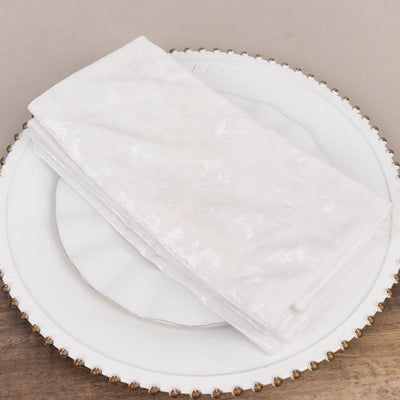5 Pack Premium Crushed Velvet Napkins 20"x20" White - Exquisite Lustrous Cloth Napkins for Chic Table Settings