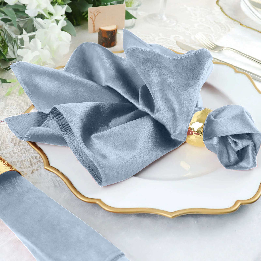 Dusty Blue Velvet Dinner Napkins 5-Pack | eFavormart.com