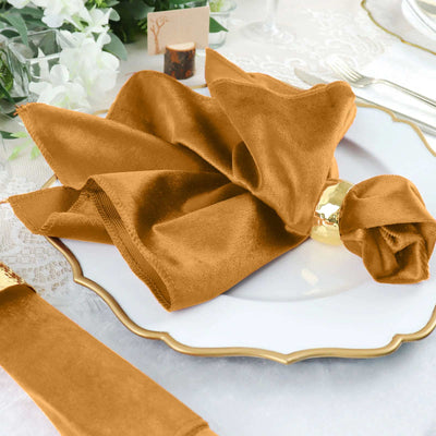 5 Pack Premium Velvet Napkins 20"x20" Gold - Soft Sheen Finish Dinner Napkins for Luxe Weddings, Banquets & Parties