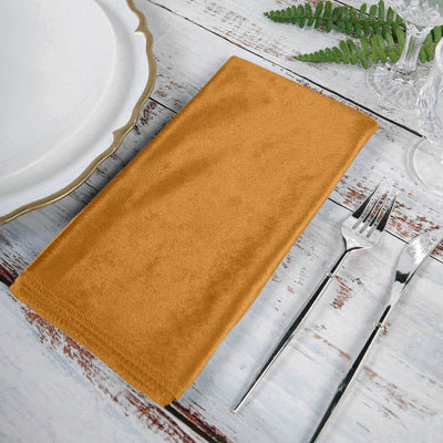 5 Pack Premium Velvet Napkins 20"x20" Gold - Soft Sheen Finish Dinner Napkins for Luxe Weddings, Banquets & Parties