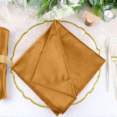5 Pack Premium Velvet Napkins 20"x20" Gold - Soft Sheen Finish Dinner Napkins for Luxe Weddings, Banquets & Parties