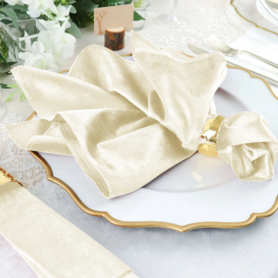 5 Pack Premium Velvet Napkins 20"x20" Ivory - Soft Sheen Finish Dinner Napkins