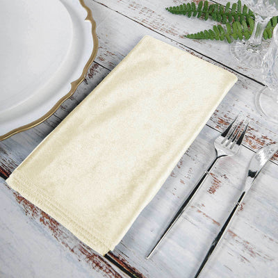 5 Pack Premium Velvet Napkins 20"x20" Ivory - Soft Sheen Finish Dinner Napkins