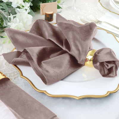5 Pack Premium Velvet Napkins 20"x20" Mauve - Soft Sheen Finish Dinner Napkins