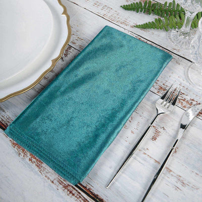 5 Pack Premium Velvet Napkins 20"x20" Peacock Teal - Soft Sheen Finish Dinner Napkins