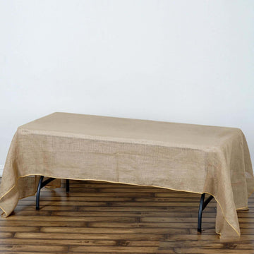 Natural Seamless Rustic Burlap Rectangle Tablecloth 60"x126", Boho Chic Jute Table Linen