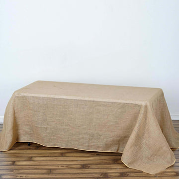 Natural Rectangle Burlap Rustic Seamless Tablecloth Jute Linen Table Decor 90"x132" for 6 Foot Table With Floor-Length Drop