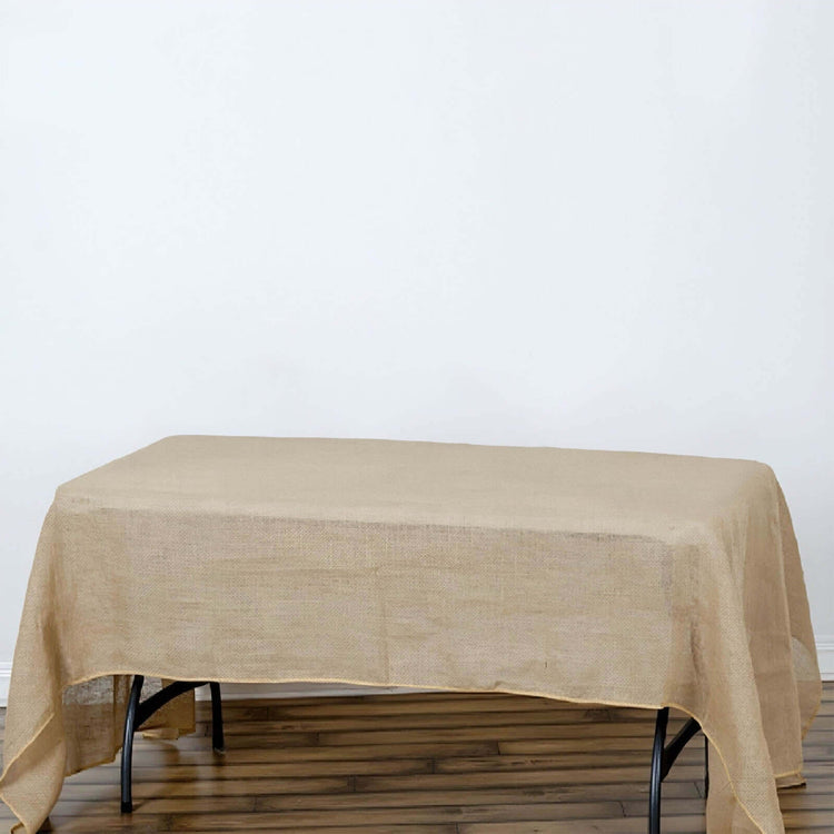 Natural Seamless Rustic Burlap Rectangle Tablecloth 60"x102", Boho Chic Jute Table Linen