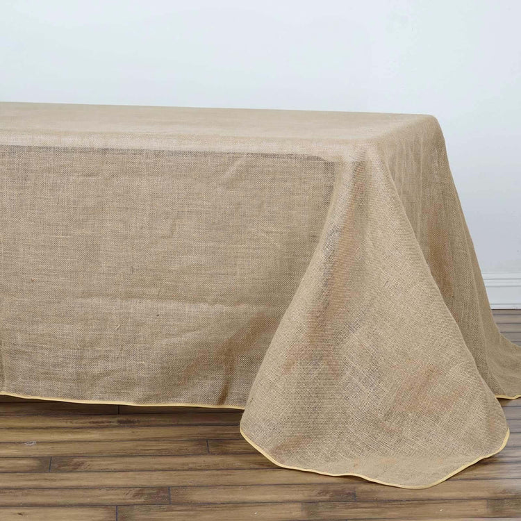 Natural Seamless Rustic Burlap Rectangle Tablecloth 90x156, Boho Chic Jute Table Linen for 8 Foot