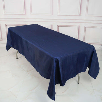 Navy Blue Accordion Crinkle Taffeta Seamless Rectangle Tablecloth 60"x102"