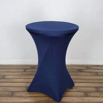 Navy Blue Highboy Spandex Cocktail Table Cover, Fitted Stretch Tablecloth for 24"-32" Dia High Top Tables