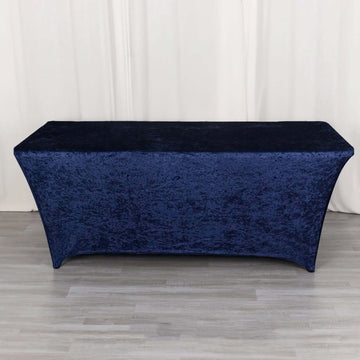 Navy Blue Crushed Velvet Stretch Fitted Rectangular Table Cover 6ft