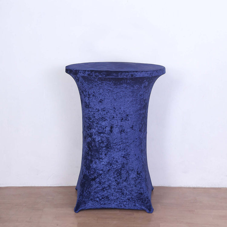 Navy Blue Crushed Velvet Stretch Fitted Round Highboy Cocktail Table Cover