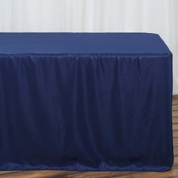 Navy Blue Fitted Polyester Rectangle Tablecloth 8ft Table Cover For 96"x30" Tables