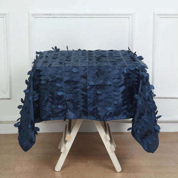 Navy Blue 3D Leaf Petal Taffeta Fabric Seamless Square Tablecloth 54"