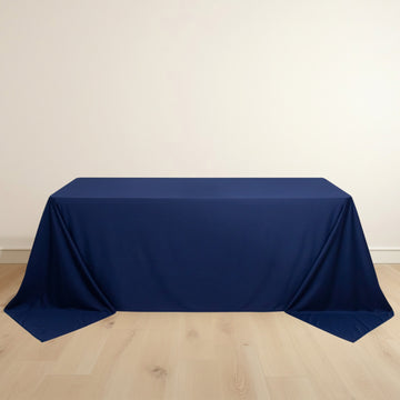Navy Blue Premium Scuba Rectangular Tablecloth, Wrinkle Free Polyester Seamless Tablecloth - 90"x132" for 6 Foot Table With Floor-Length Drop