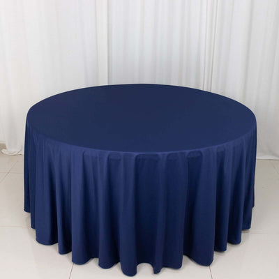 Scuba Round Tablecloth 120" Navy Blue - Seamless & Wrinkle Free Table Cover