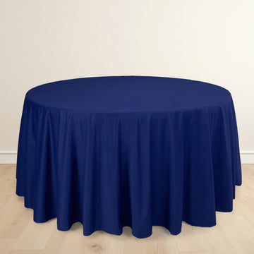 Navy Blue Premium Scuba Round Tablecloth, Wrinkle Free Polyester Seamless Tablecloth 120" for 5 Foot Table With Floor-Length Drop