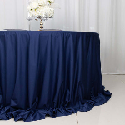 Scuba Round Tablecloth 132" Navy Blue - Seamless & Wrinkle Free Table Cover