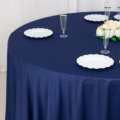 Scuba Round Tablecloth 120" Navy Blue - Seamless & Wrinkle Free Table Cover