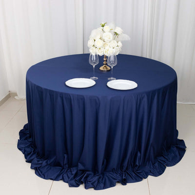 Scuba Round Tablecloth 132" Navy Blue - Seamless & Wrinkle Free Table Cover