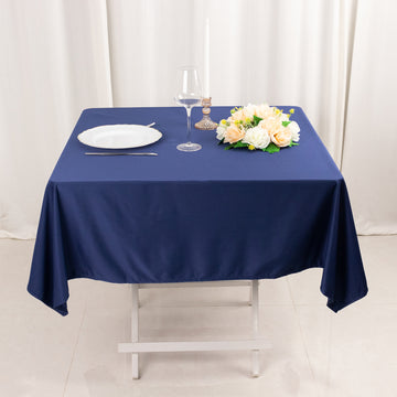 Navy Blue Premium Scuba Square Tablecloth, Wrinkle Free Polyester Seamless Tablecloth - 54"