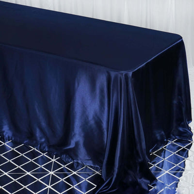 Satin Rectangular Tablecloth 90"x132" Navy Blue - Seamless Table Cover