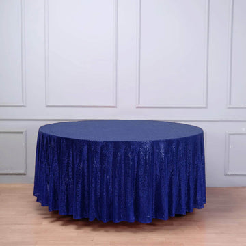 Navy Blue Seamless Premium Sequin Round Tablecloth 108"