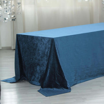 Navy Blue Seamless Premium Velvet Rectangle Tablecloth, Reusable Linen 90"x156" for 8 Foot Table With Floor-Length Drop