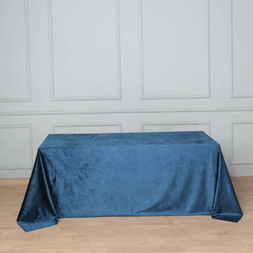 Navy Blue Seamless Premium Velvet Rectangle Tablecloth, Reusable Linen 90"x132" for 6 Foot Table With Floor-Length Drop