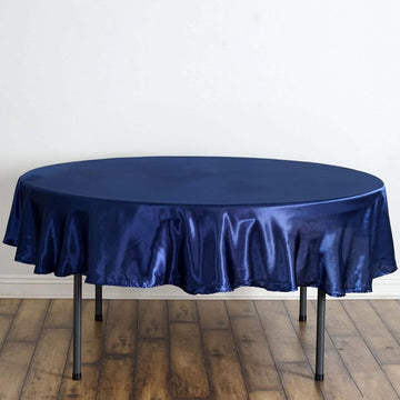 Navy Blue Seamless Satin Round Tablecloth 90"