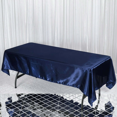 Satin Rectangular Tablecloth 60"x102" Navy Blue - Wrinkle-Resistant & Durable Table Cover
