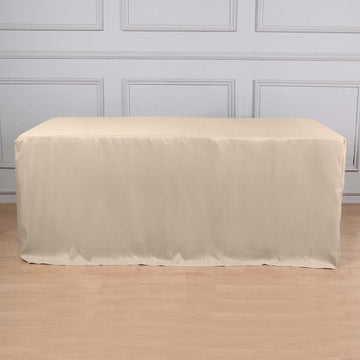 Elegant Nude Fitted Polyester Rectangular Table Cover 6ft