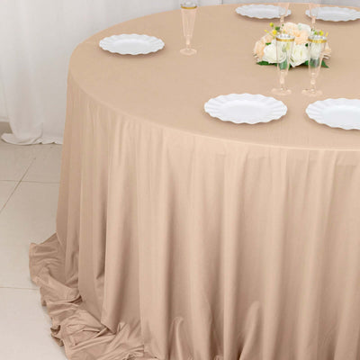 Scuba Round Tablecloth 132" Nude - Seamless & Wrinkle Free Table Cover